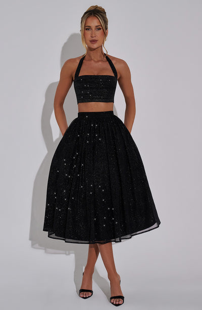 Shop Formal Dress - Alani Crop Top - Black Sparkle third image