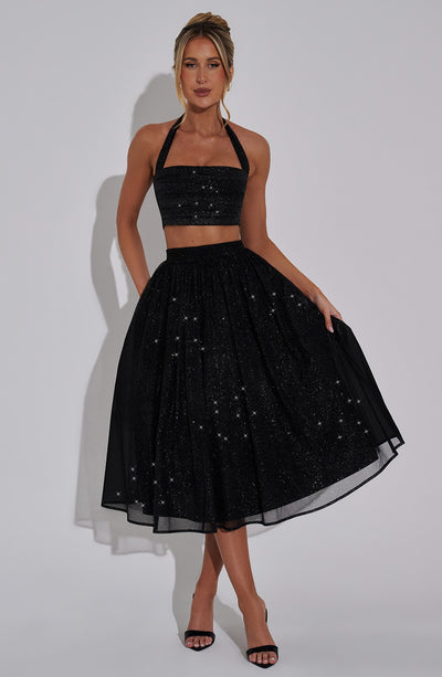 Shop Formal Dress - Alani Crop Top - Black Sparkle fourth image