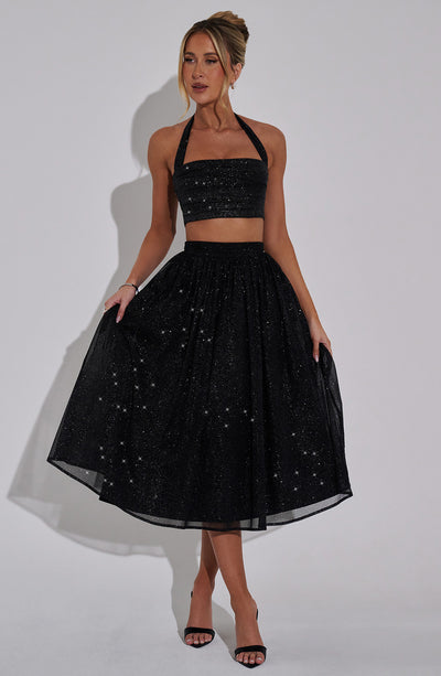 Shop Formal Dress - Alani Crop Top - Black Sparkle fifth image