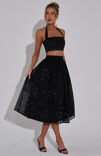 Shop Formal Dress - Alani Crop Top - Black Sparkle sixth image