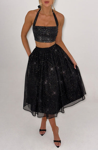 Shop Formal Dress - Alani Crop Top - Black Sparkle secondary image