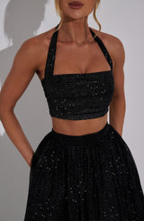 Alani Crop Top - Black Sparkle Tops Babyboo Fashion Premium Exclusive Design