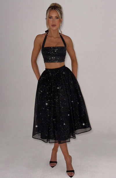 Alani Midi Skirt - Black Sparkle Skirt Babyboo Fashion Premium Exclusive Design