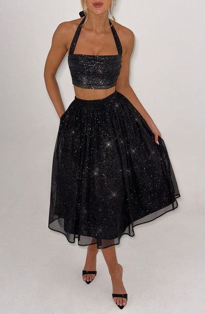 Alani Midi Skirt - Black Sparkle Skirt XS Babyboo Fashion Premium Exclusive Design