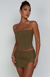 Alina Mini Skirt - Khaki Skirt Babyboo Fashion Premium Exclusive Design