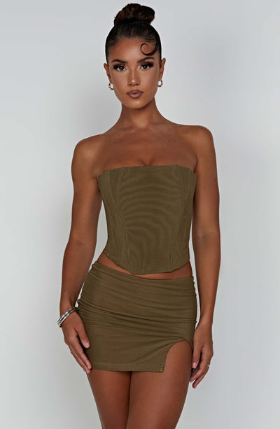 Alina Mini Skirt - Khaki Skirt Babyboo Fashion Premium Exclusive Design