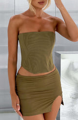 Alina Mini Skirt - Khaki Skirt Babyboo Fashion Premium Exclusive Design