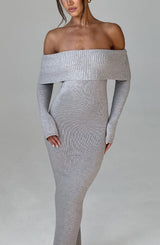 Beverley Knit Maxi Dress - Light Grey Marl Dress Babyboo Fashion Premium Exclusive Design