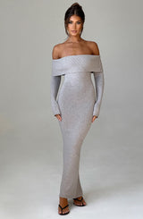 Beverley Knit Maxi Dress - Light Grey Marl Dress Babyboo Fashion Premium Exclusive Design