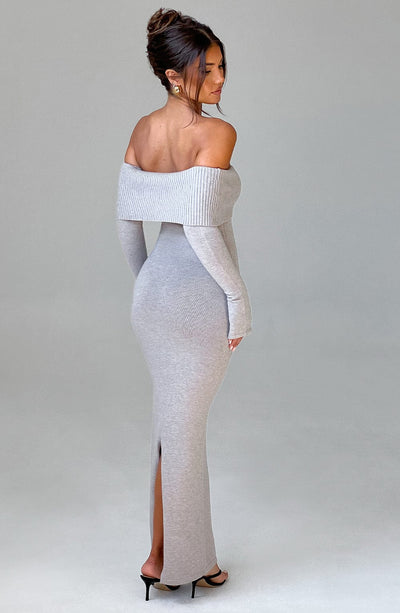Shop Formal Dress - Beverley Knit Maxi Dress - Light Grey Marl secondary image