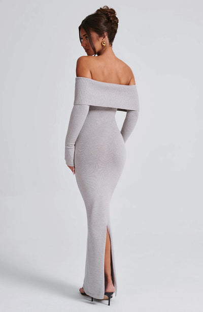 Shop Formal Dress - Beverley Knit Maxi Dress - Light Grey Marl fifth image