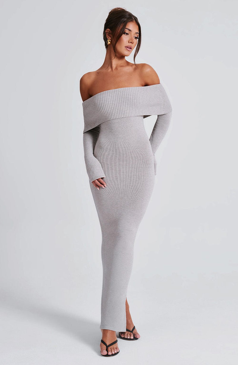 Beverley Knit Maxi Dress - Light Grey Marl Dress Babyboo Fashion Premium Exclusive Design