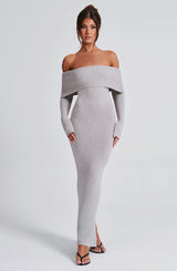 Beverley Knit Maxi Dress - Light Grey Marl Dress Babyboo Fashion Premium Exclusive Design