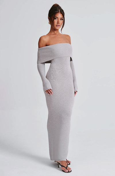 Beverley Knit Maxi Dress - Light Grey Marl Dress Babyboo Fashion Premium Exclusive Design