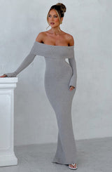 Beverley Knit Maxi Dress - Light Grey Marl Dress Babyboo Fashion Premium Exclusive Design