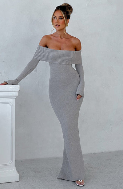 Beverley Knit Maxi Dress - Light Grey Marl Dress Babyboo Fashion Premium Exclusive Design