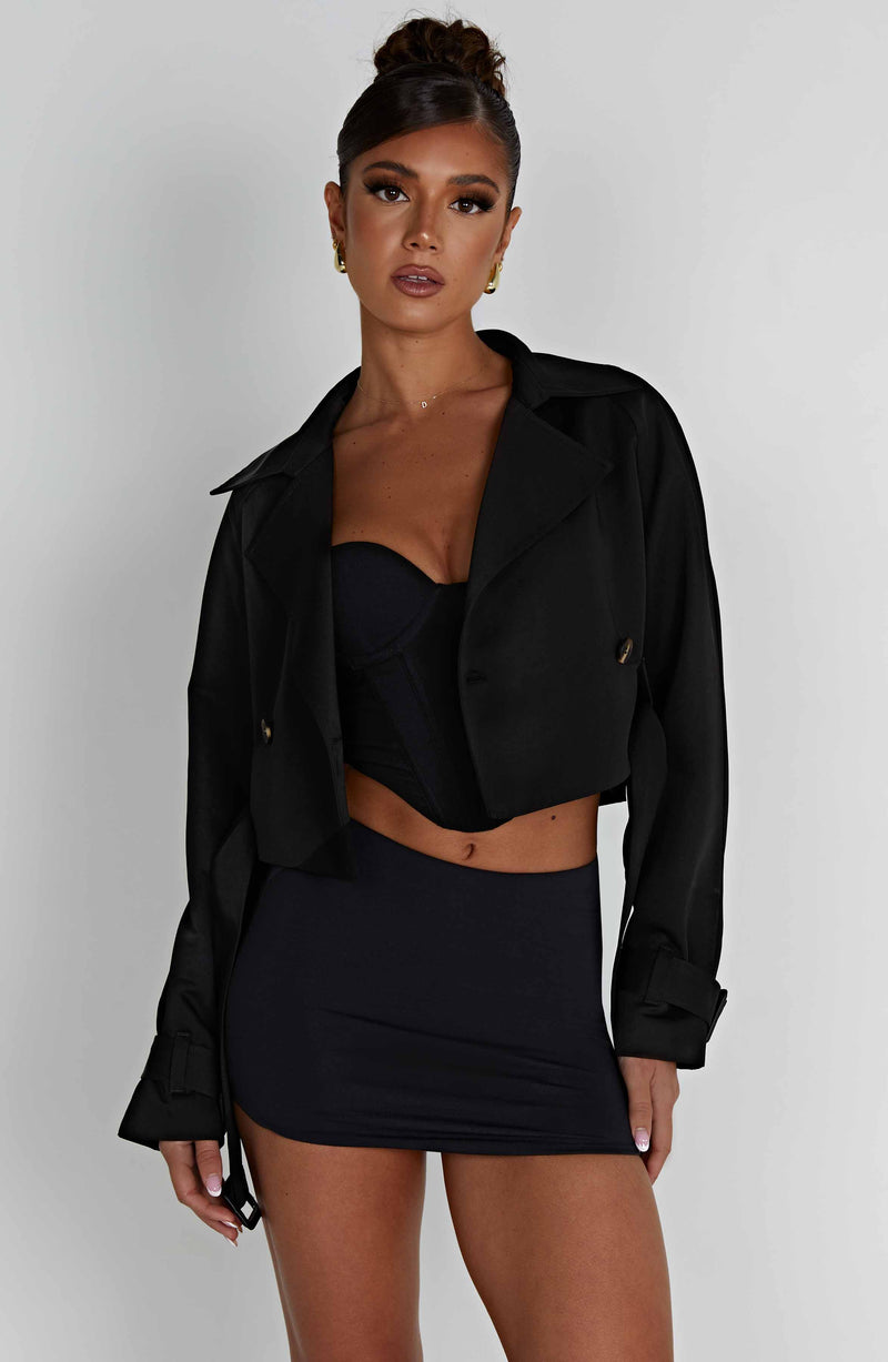 Caprice Cropped Trench Coat - Black Jackets Babyboo Fashion Premium Exclusive Design