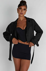 Caprice Cropped Trench Coat - Black Jackets Babyboo Fashion Premium Exclusive Design