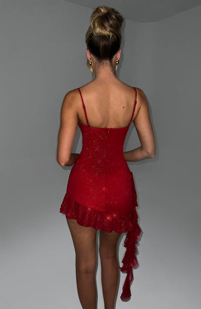 Collective Dress - Dixie Mini Dress - Red Sparkle secondary image