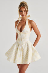 Doris Mini Dress - Lemon Gingham Dress Babyboo Fashion Premium Exclusive Design