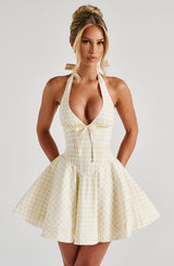 Doris Mini Dress - Lemon Gingham Dress XS Babyboo Fashion Premium Exclusive Design