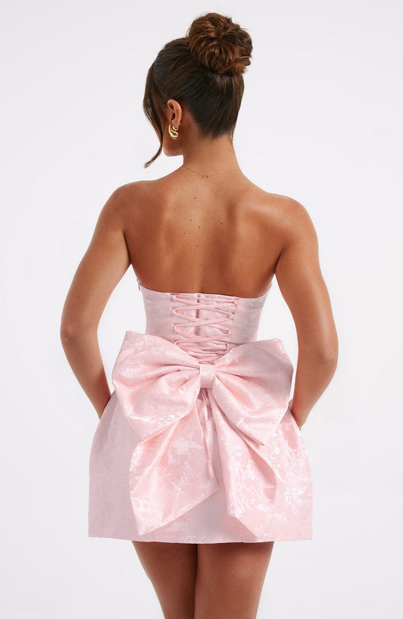 Pink dress with bow best sale