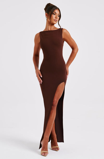 Shop Formal Dress - Kassandra Maxi Dress - Chocolate fourth image