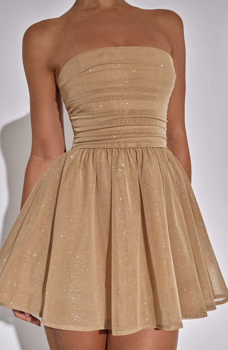 Katrina Mini Dress - Gold Sparkle – BABYBOO