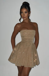 Katrina Mini Dress - Gold Sparkle Dress Babyboo Fashion Premium Exclusive Design