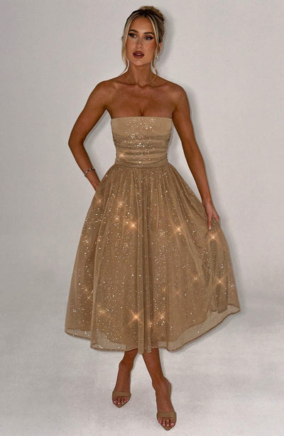 Marissa Midi Dress - Gold Sparkle Dress Babyboo Fashion Premium Exclusive Design