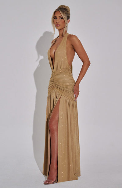 Melania Maxi Dress - Gold Sparkle Dress Babyboo Fashion Premium Exclusive Design