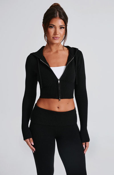 Portia Knit Hoodie - Black Tops Babyboo Fashion Premium Exclusive Design