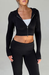 Portia Knit Hoodie - Black Tops Babyboo Fashion Premium Exclusive Design