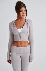 Portia Knit Hoodie - Light Grey Marl Tops Babyboo Fashion Premium Exclusive Design