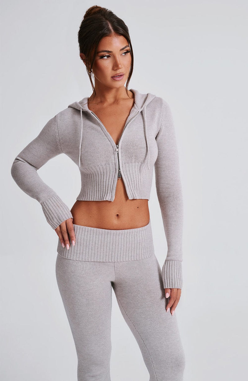 Portia Knit Hoodie - Light Grey Marl Tops Babyboo Fashion Premium Exclusive Design