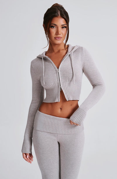 Portia Knit Hoodie - Light Grey Marl Tops Babyboo Fashion Premium Exclusive Design