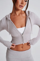 Portia Knit Hoodie - Light Grey Marl Tops Babyboo Fashion Premium Exclusive Design