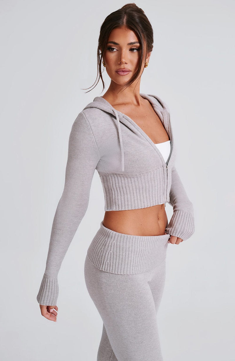 Portia Knit Hoodie - Light Grey Marl Tops Babyboo Fashion Premium Exclusive Design