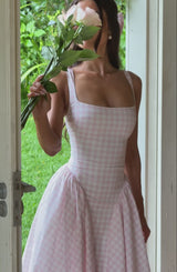 Sherrie Midi Dress - Blush Gingham