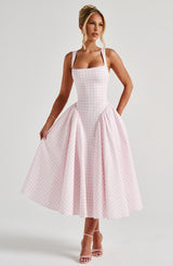 Sherrie Midi Dress - Blush Gingham Dress Babyboo Fashion Premium Exclusive Design