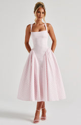 Sherrie Midi Dress - Blush Gingham Dress Babyboo Fashion Premium Exclusive Design