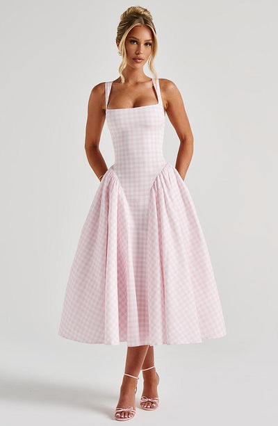 Sherrie Midi Dress - Blush Gingham Dress Babyboo Fashion Premium Exclusive Design