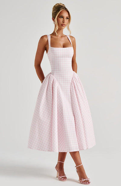 Sherrie Midi Dress - Blush Gingham Dress Babyboo Fashion Premium Exclusive Design