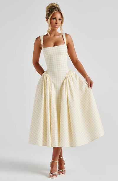 Sherrie Midi Dress - Lemon Gingham Dress Babyboo Fashion Premium Exclusive Design