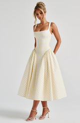 Sherrie Midi Dress - Lemon Gingham Dress Babyboo Fashion Premium Exclusive Design