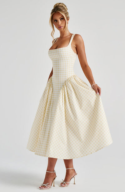 Sherrie Midi Dress - Lemon Gingham Dress Babyboo Fashion Premium Exclusive Design