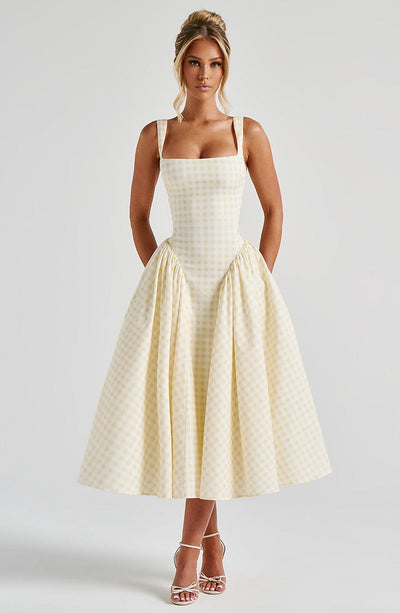 Sherrie Midi Dress - Lemon Gingham Dress XS Babyboo Fashion Premium Exclusive Design