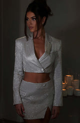 Stefania Cropped Jacket - White Gold Sparkle Jackets Babyboo Fashion Premium Exclusive Design