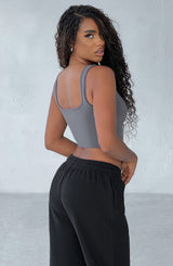 Studio Square Neck Crop - Charcoal Tops Babyboo Fashion Premium Exclusive Design