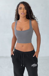 Studio Square Neck Crop - Charcoal Tops XS Babyboo Fashion Premium Exclusive Design